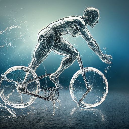 water elemental man riding a bicycle